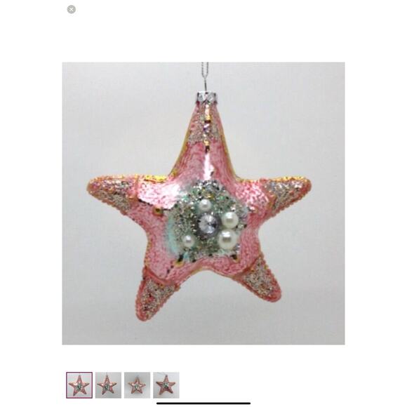 Starfish Christmas Ornament Blue Glass Nautical Ocean Seaside Jeweled - Picture 5 of 5